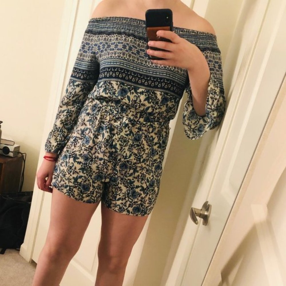 Bloomingdales AQUA Off-The-Shoulder Blue Romper
